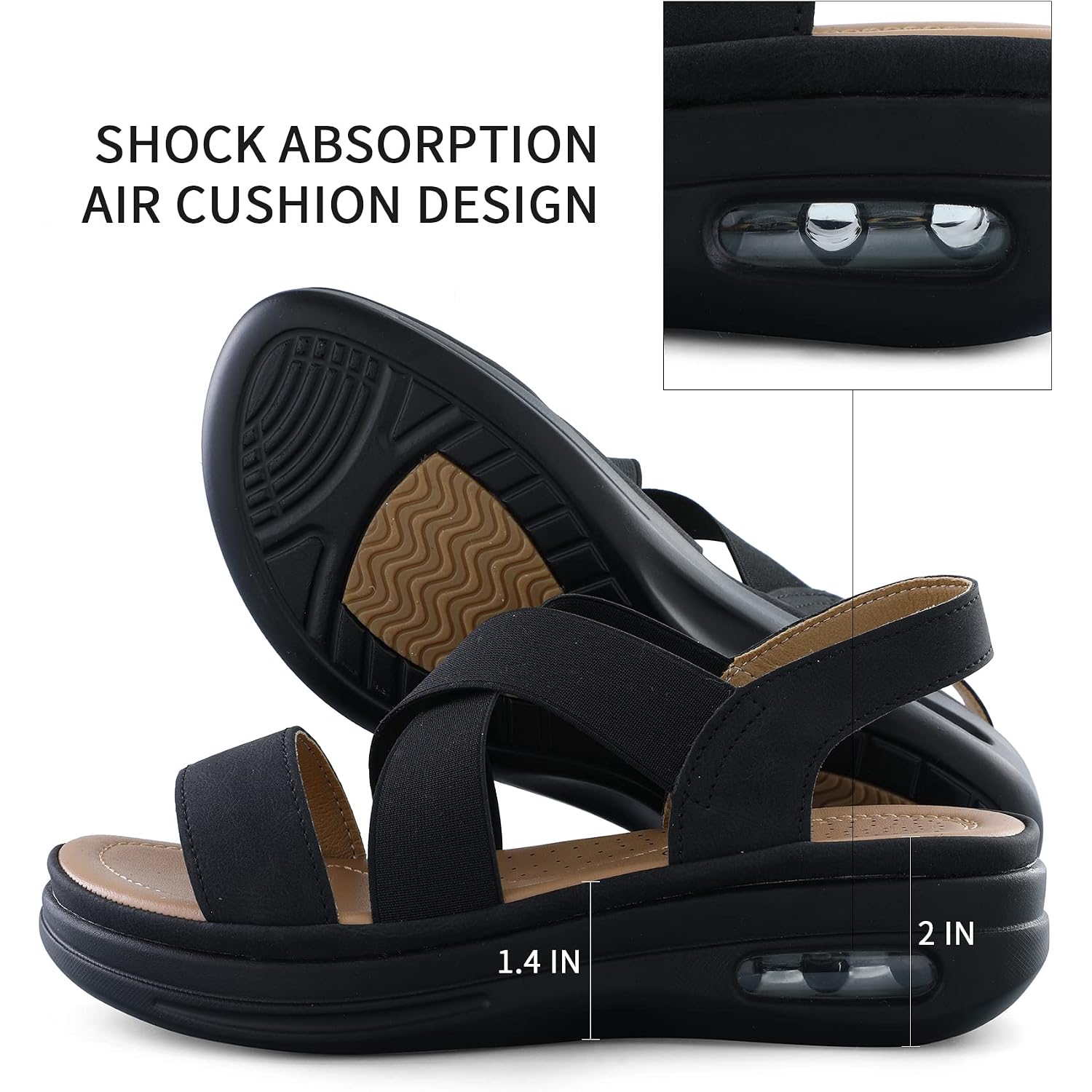 Mysoft Women'S Comfortable Walking Sandals Air Cushion Sport Slingback Elastic Band Platform Shoes