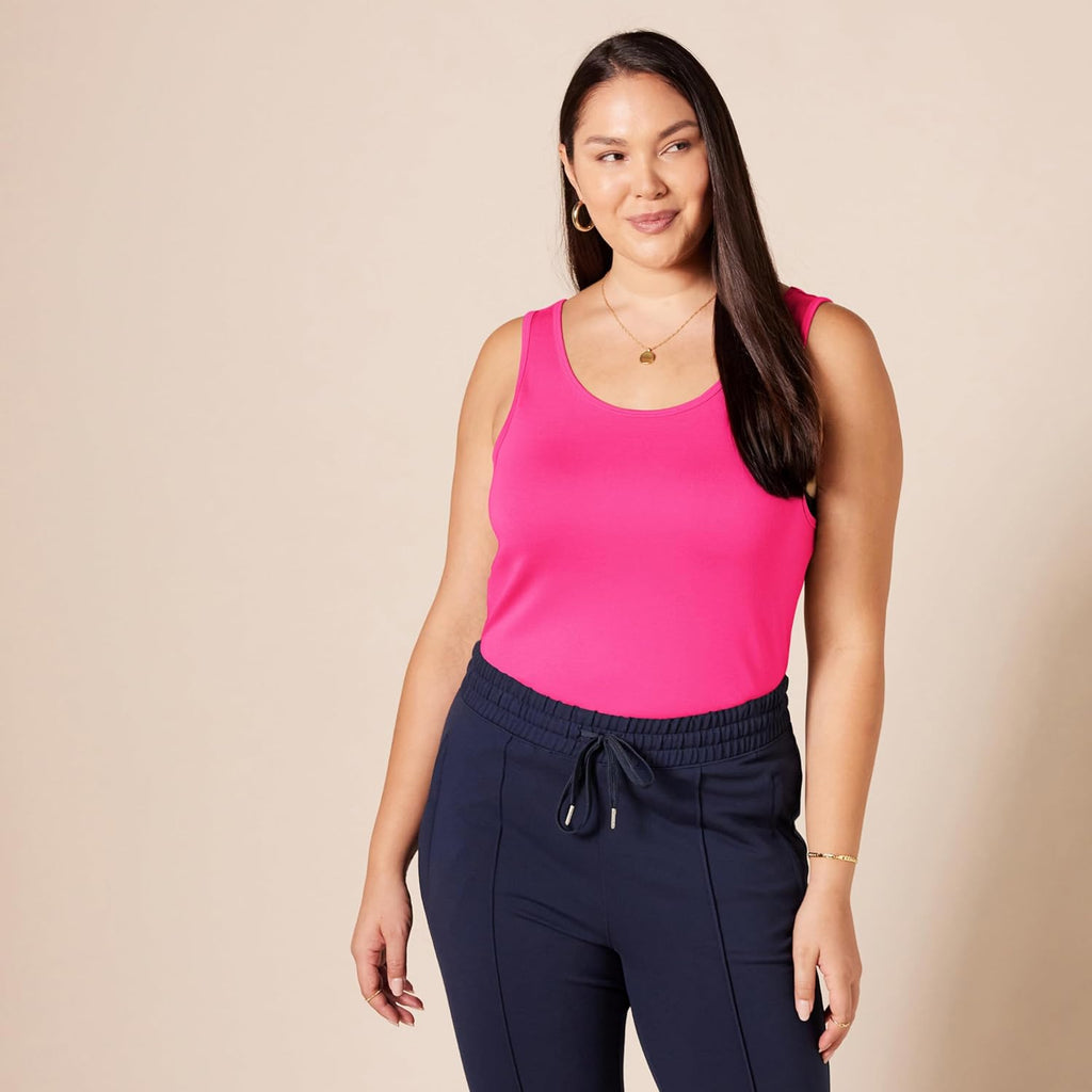 Amazon Essentials Women's Slim-Fit Scoop Neck Tank Top, Pack of 2, Bright Pink/Grey Heather, Large