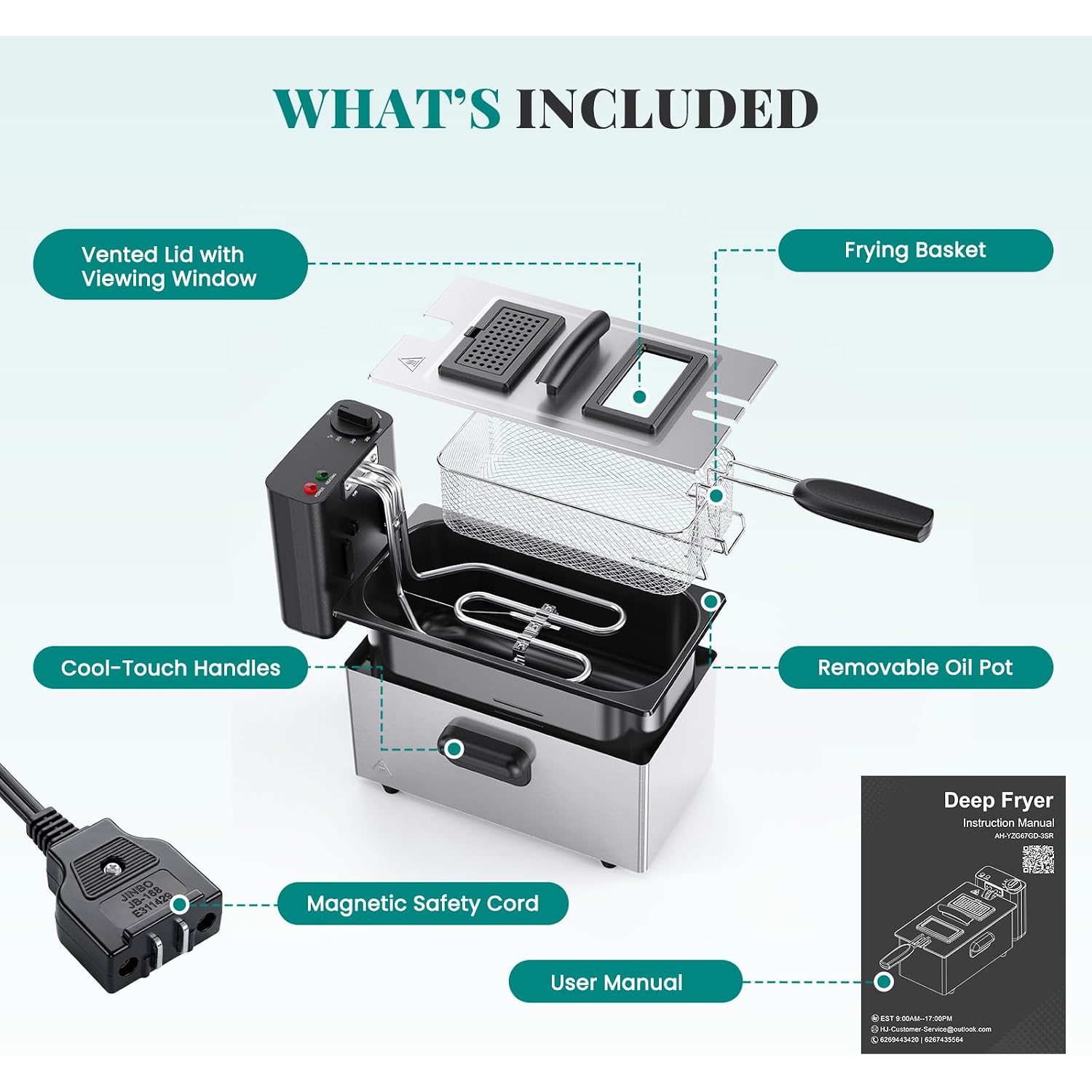 Olixis Deep Fryer For Home Use, Small Electric Fryer With 3 Liter Capacity, 1500W Power, 4 Adjustable Temp, Lid With Viewing Window For Fried Chicken, Shrimp, French Fries, Silver