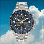 Citizen Men'S Eco-Drive Promaster Air Skyhawk Atomic Time Keeping Pilot Watch In Stainless Steel With Blue Leather Strap, Blue Dial (Model: Jy8078-01L)
