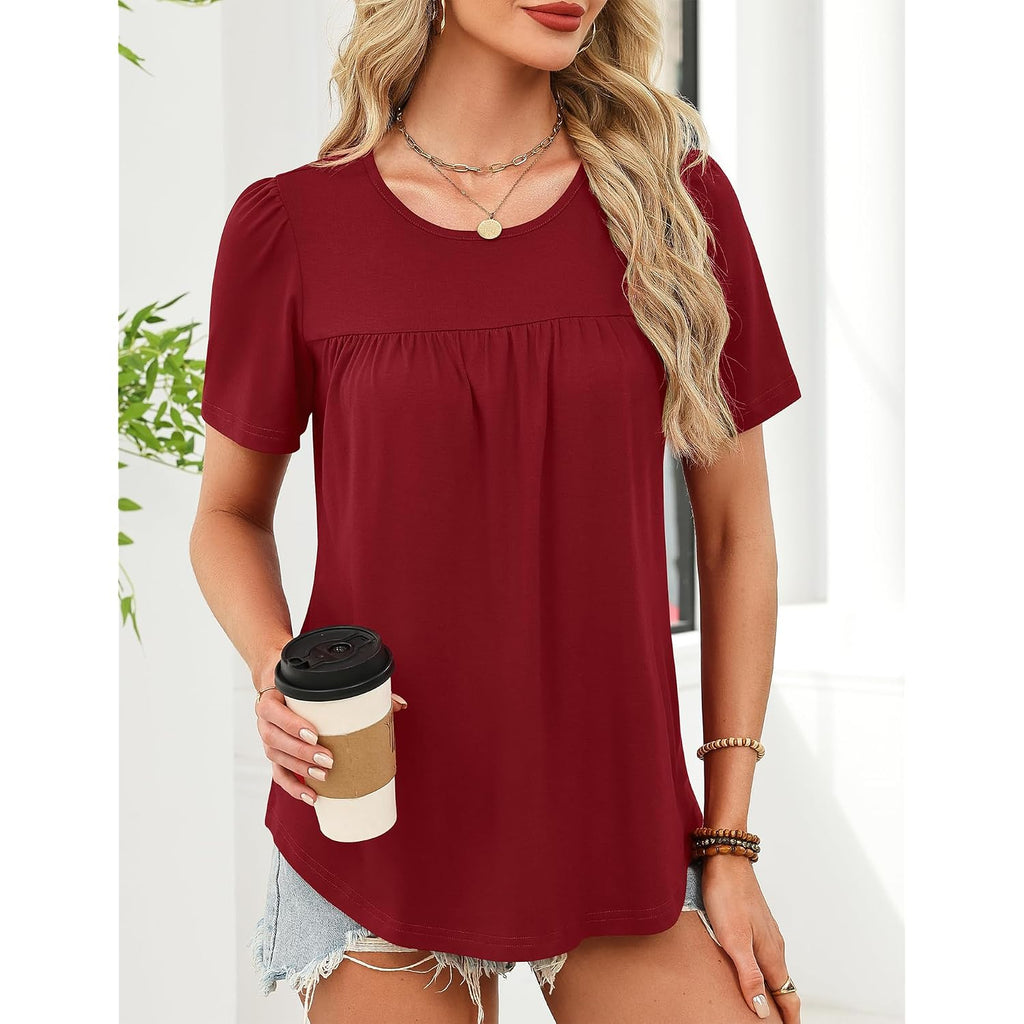 Womens Dressy Casual Tops Short Sleeve Blouse Crew Neck Loose Fit Summer Clothes M-4XL