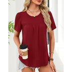 Womens Dressy Casual Tops Short Sleeve Blouse Crew Neck Loose Fit Summer Clothes M-4XL