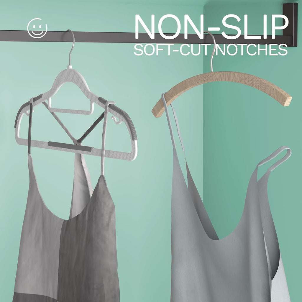 60 Pack Heavy Duty Plastic Hangers, Non Slip Clothes Hangers With Rubber Pads And 360° Hook - Thin Space Saving Hanger, Closet Organizer For Shirt, Pants, Suit, Skirt,Coat - Gray