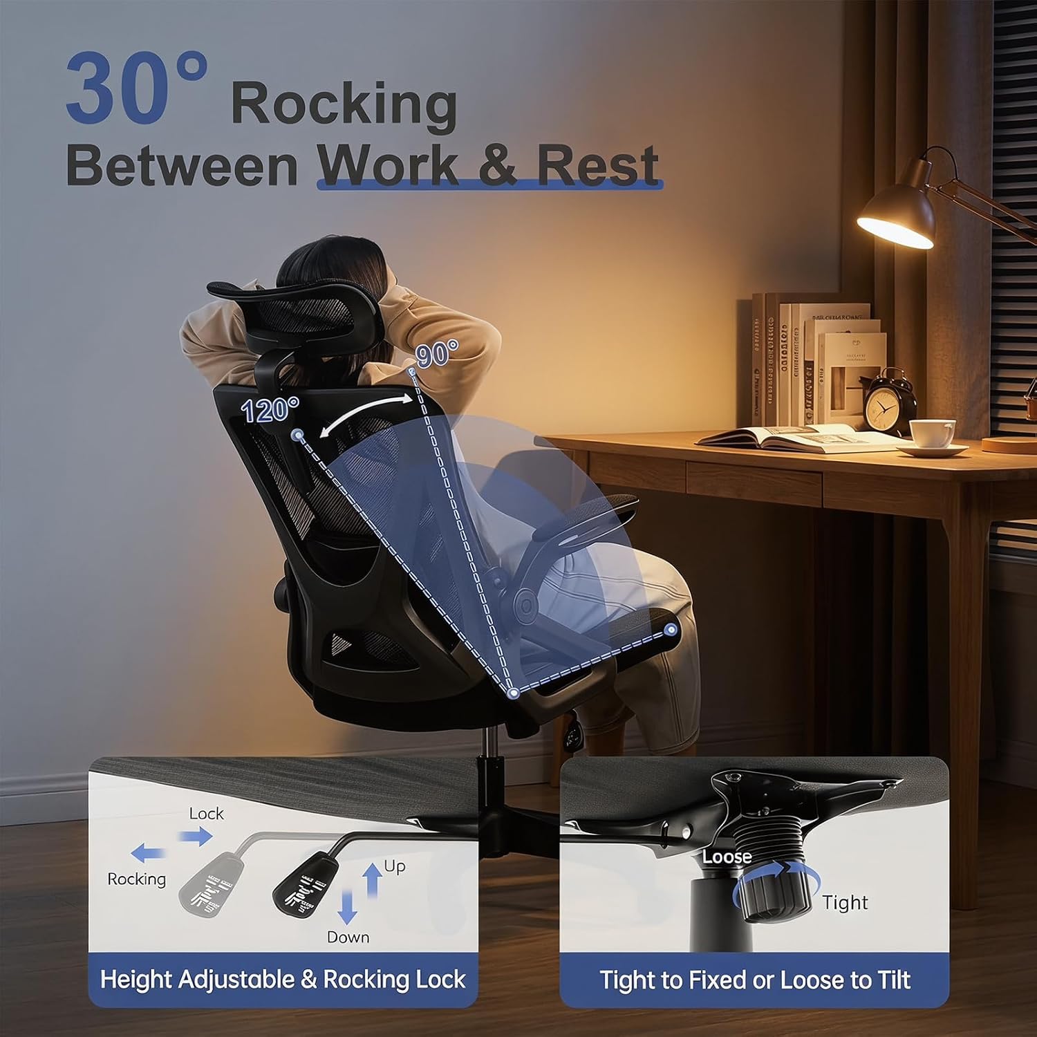 Mesh Office Chair With Adjustable Lumbar Support, Ergonomic High Back Desk Chair With Headrest, Swivel Rolling Computer Chair For Home Office (Black)