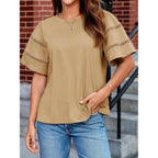 Tankaneo Womens Eyelet Short Sleeve Tops Trendy Casual Loose Fit Tunics Crewneck Summer T Shirts