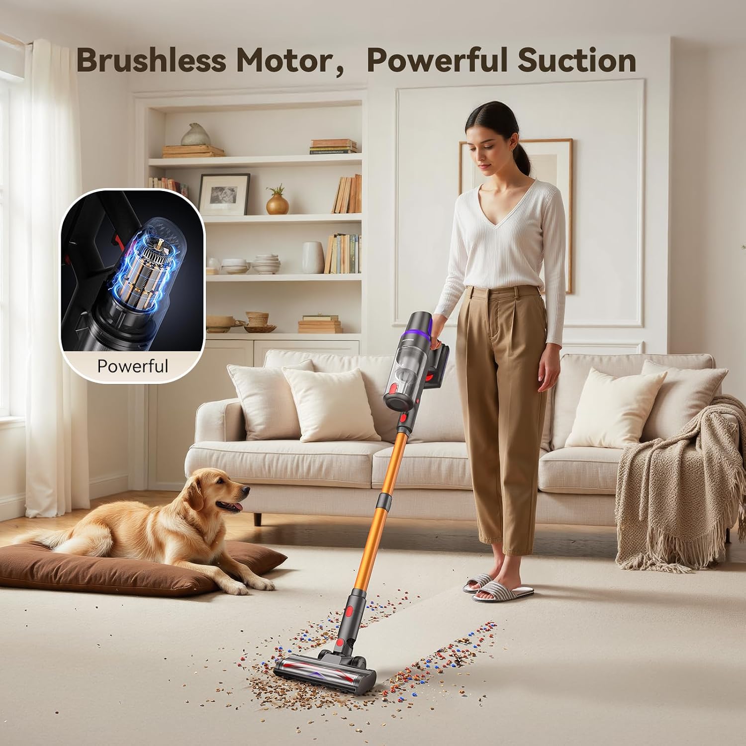 Techrise Cordless Vacuum Cleaner For Home, 550W 45Kpa For Pet Hair & Floors