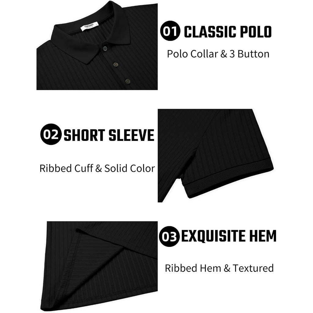 Coofandy Men'S Textured Polo Shirts Short Sleeve Slim Fit Casual Button Polo T-Shirt Summer Collared Golf Shirt