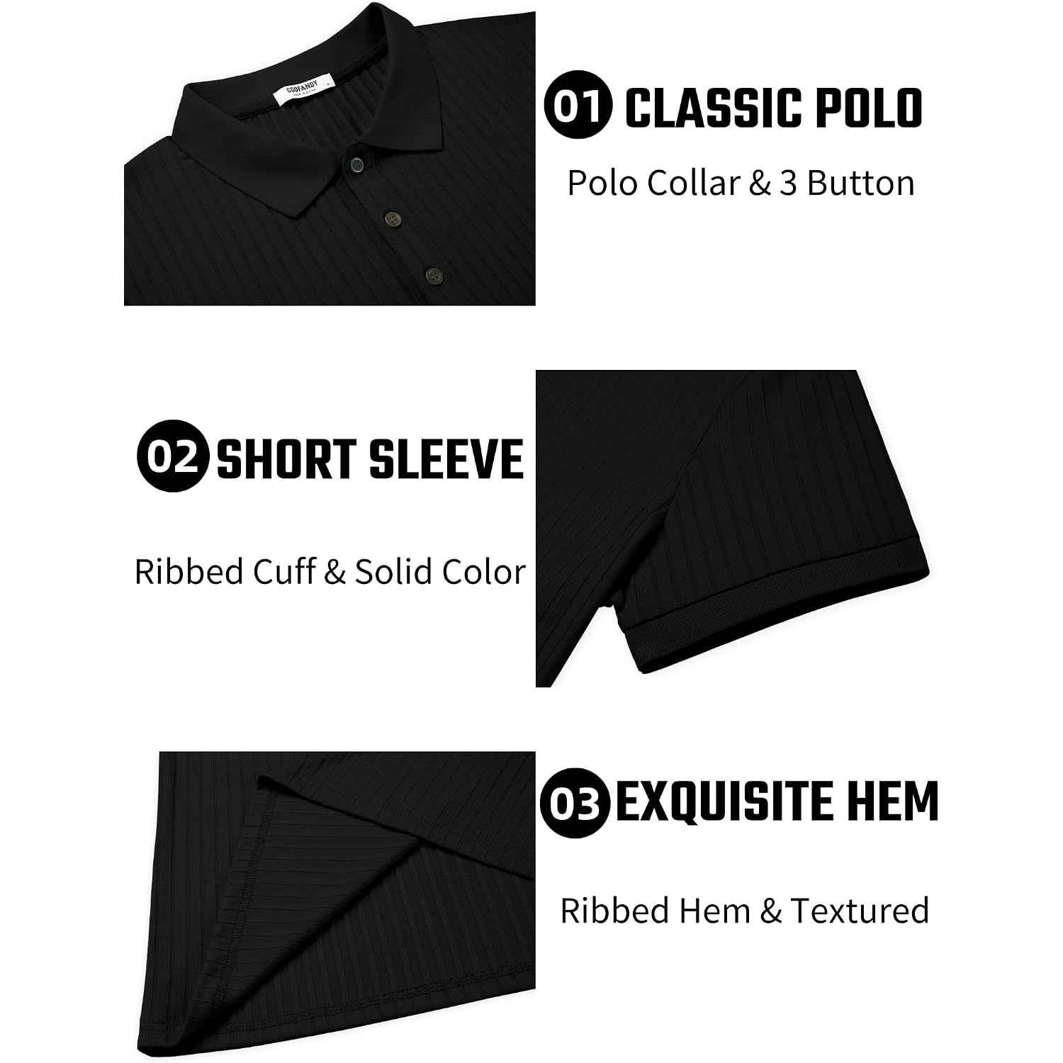 Coofandy Men'S Textured Polo Shirts Short Sleeve Slim Fit Casual Button Polo T-Shirt Summer Collared Golf Shirt
