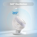 Iris Usa Woozoo Air Circulator Fan With Remote, 360° Oscillation, 3 Speeds, 75Ft Max Air Distance, Quiet Motor, Small Fan For Bedroom, Office, Dorm, White