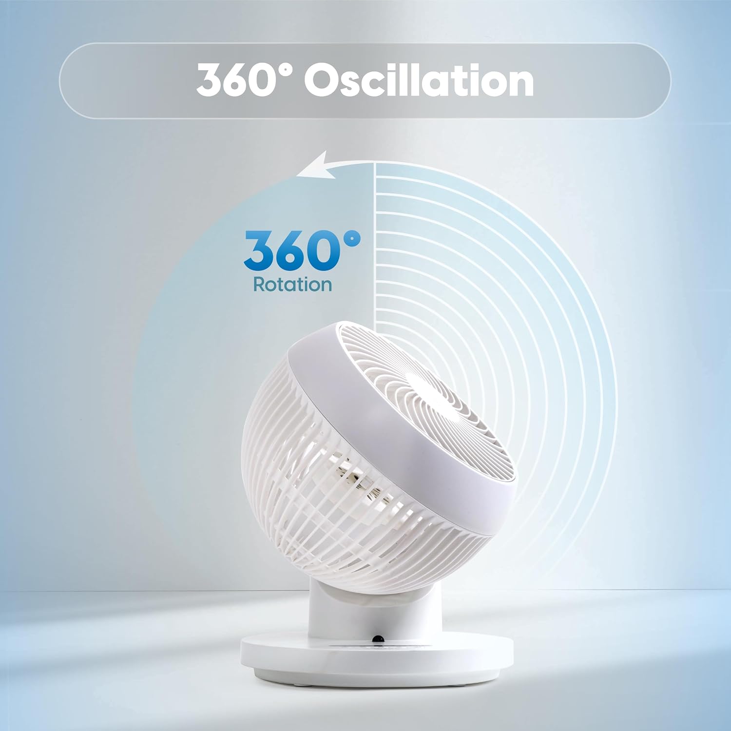 Iris Usa Woozoo Air Circulator Fan With Remote, 360° Oscillation, 3 Speeds, 75Ft Max Air Distance, Quiet Motor, Small Fan For Bedroom, Office, Dorm, White