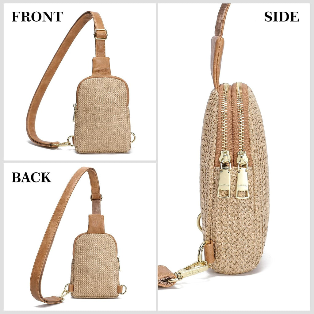 Small Faux Straw Crossbody Bag For Women, Lightweight Summer Beach Sling Purse For Everyday Errands And Casual Outings