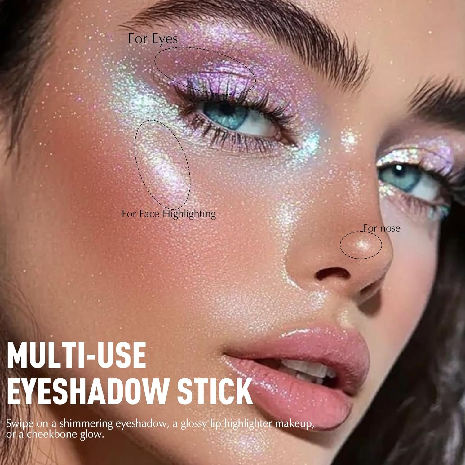 Blue Glitter Eyeshadow Stick, Shimmer Cream Eye Shadow Pencil Long Lasting Buildable Sparkling Face Highlighter Makeup, Lightweight Smudge Proof Smoky Eyeshadow for Quick Application