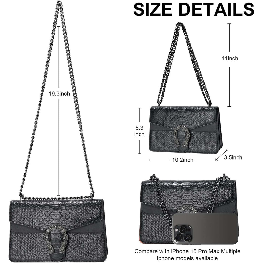 Leather Crossbody And Satchel Purse For Women - Classic Snake Print Chain Purse Luxury Pu Leather Bag