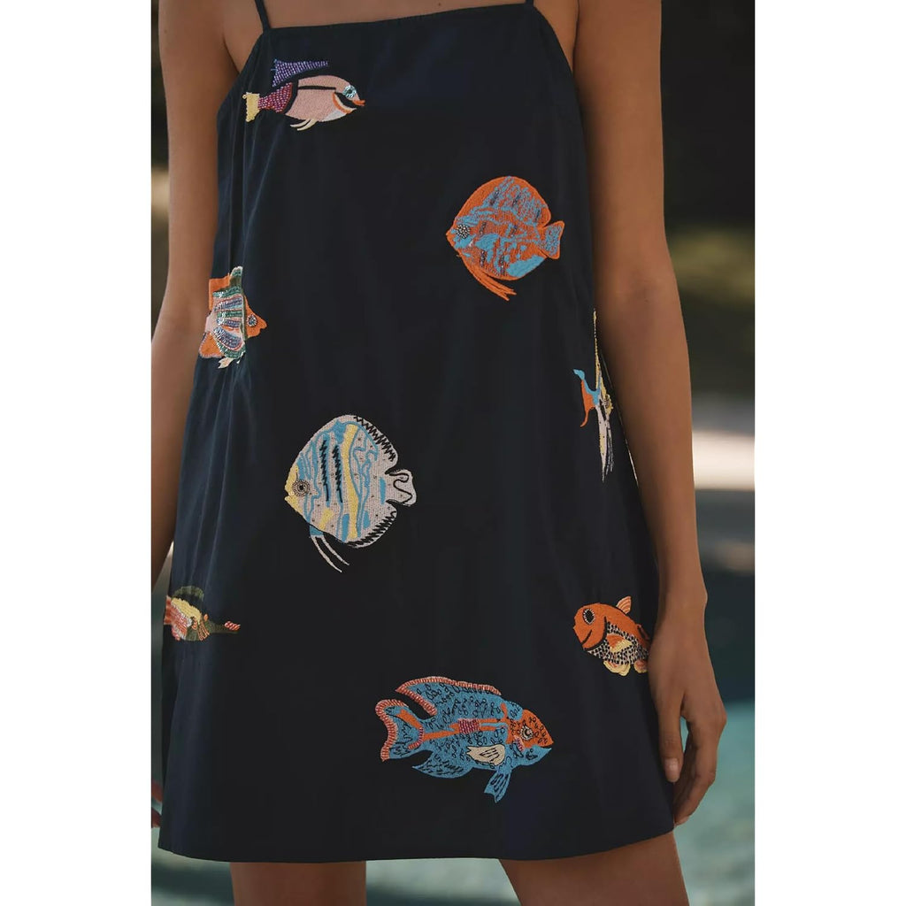Nufiwi Women Boho Graffiti Cami Mini Dress Spaghetti Strap Printed A Line Short Dress Cute Colorful Sundress