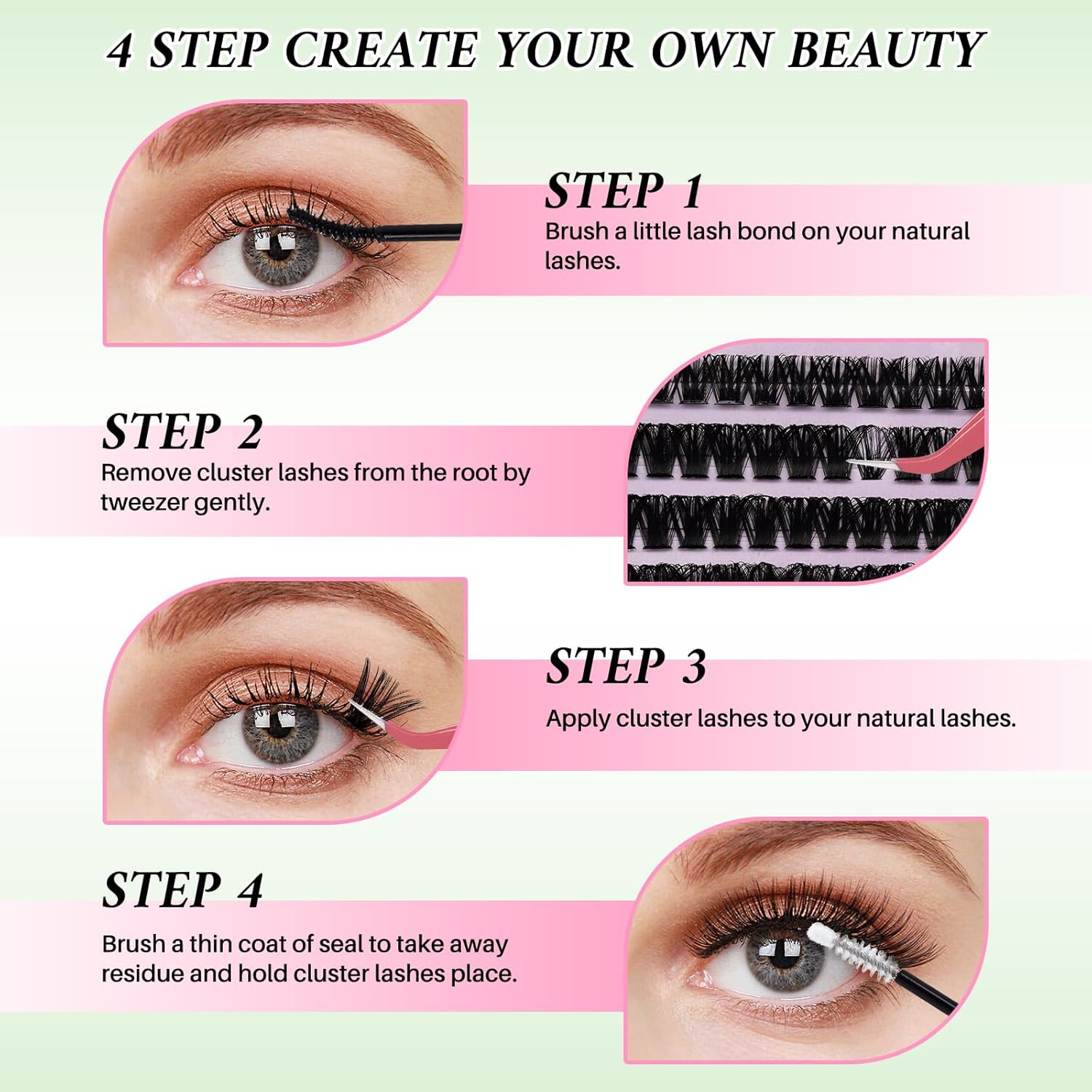Lash Clusters Kit for Beginners Eyelash Clusters Kit Lashes Clusters Kit Cluster Lashes Pestañas Postizas Naturales with Lash Bond&Seal,Lash Tweezers,Brush RITALASH(640pcs 20D+40D+60D+80D Kit,9-16mm)