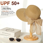 Sun Hats for Women, Straw Beach Hat UV Sun Protection, Foldable Bowknot Sun Beach Hats Summer Hat