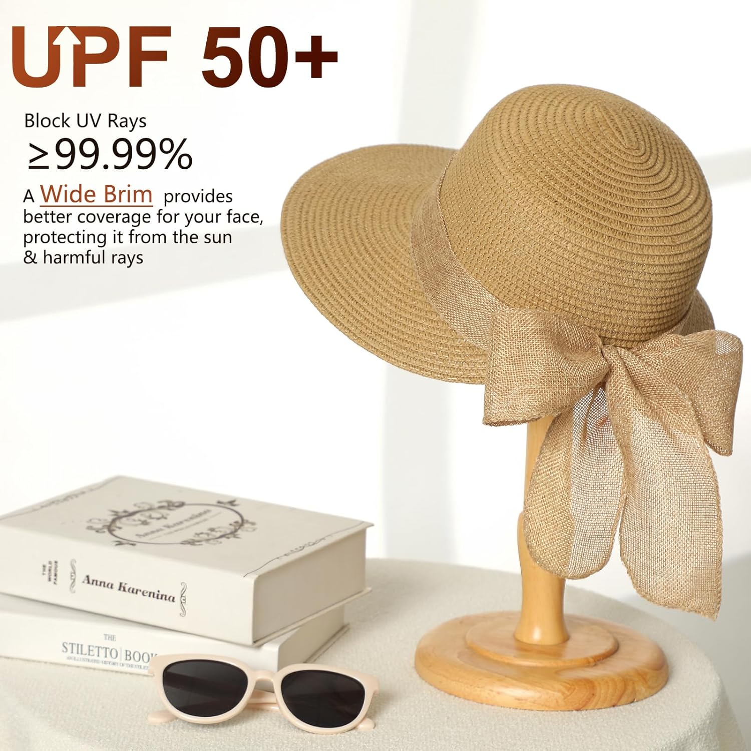Sun Hats for Women, Straw Beach Hat UV Sun Protection, Foldable Bowknot Sun Beach Hats Summer Hat