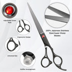 Professional Hair Cutting Scissors Japanese 440C Stainless Steel 7.8 Inch Straight Thinnin Shears Tools For Mother Father Friends' Christmas Gift, Black