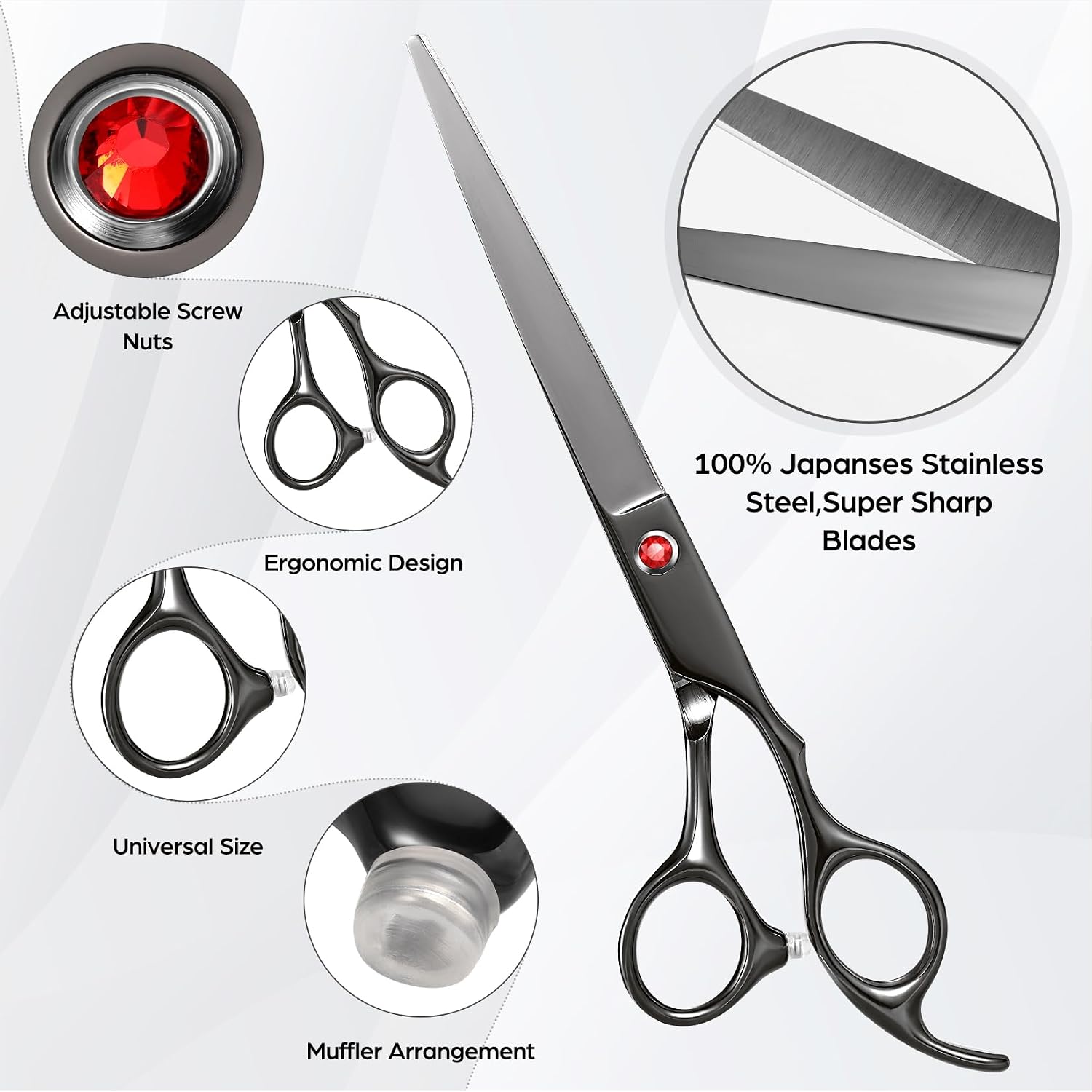Professional Hair Cutting Scissors Japanese 440C Stainless Steel 7.8 Inch Straight Thinnin Shears Tools For Mother Father Friends' Christmas Gift, Black