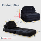 Folding Sofa Bed, Flannel Futon Couch Bed With Pillow And Blanket, Convertible Sleeper Chair For Small Space Apartment Guest Room, Black