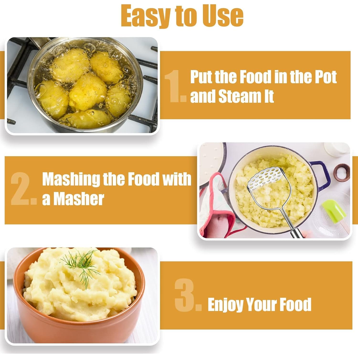 2 Pcs Potato Smasher, Mashed Potato Masher, Stainless Steel Masher Kitchen Tool For Avocado, Bean, Fruit, Vegetables, Food