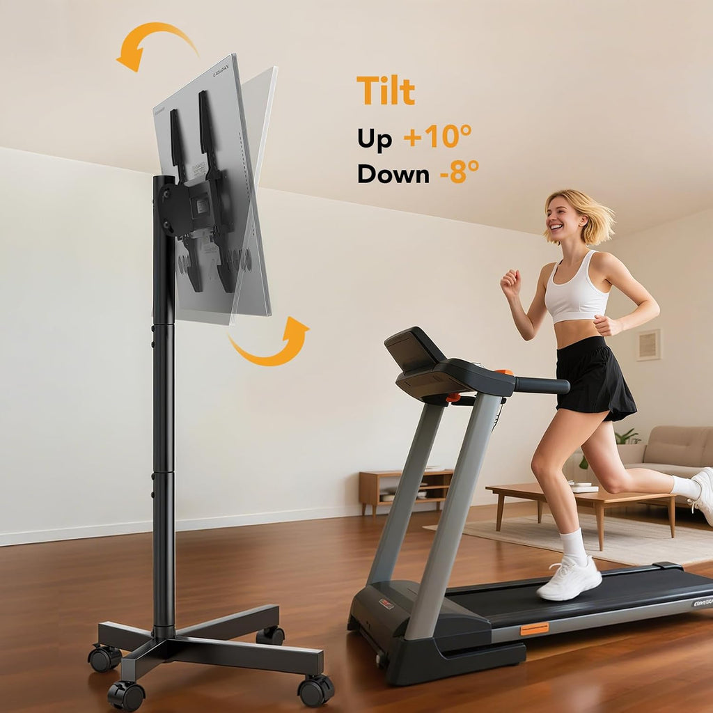 Hemudu Mobile Tv Stand For 23-60 Inch Lcd Led Flat/Curved Screen Tvs, Tv Cart Holds Up To 77Lbs, Rolling Tv Stand With Tilt And Height Adjustable, Pole Tv Floor Stand With Wheels Max Vesa 400X400Mm