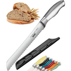 Orblue Serrated Bread Knife with Upgraded Stainless Steel Razor Sharp Wavy Edge - Bread Cutter Ideal for Slicing Homemade Bagels, Cake (8-Inch Blade with 5-Inch Handle)