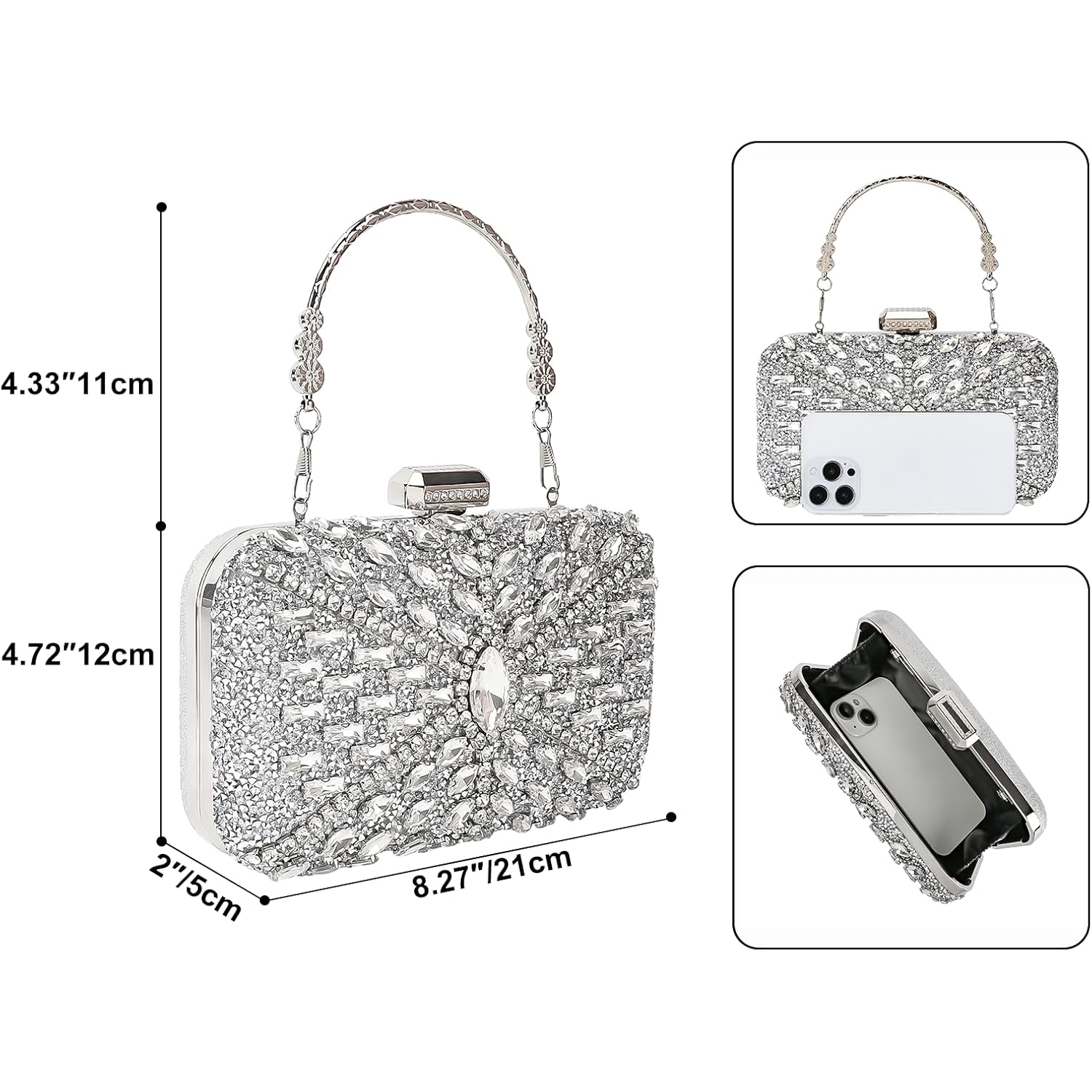 Womens Sparkly Rhinestone Crystal Glitter Clutch Purse Evening Handbag Shoulder Bag for Wedding Party Prom