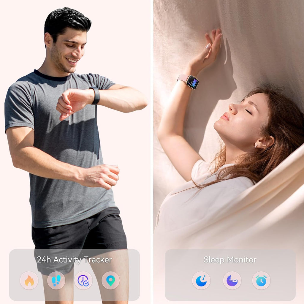 Smart Watches for Women, 1.8" Touch Screen Fitness Watch with Heart Rate, Pedometer, IP68 Waterproof Smartwatch for iPhone Android, 2 Packs
