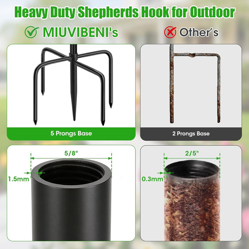 79 Inch Double Shepherds Hooks For Outdoor, Heavy Duty Bird Feeder Pole With 5 Prongs Base For Hanging Lantern, Hummingbird Feeder, Lightweight Plant, Shepherds Hook For Bird Feeders For Outside