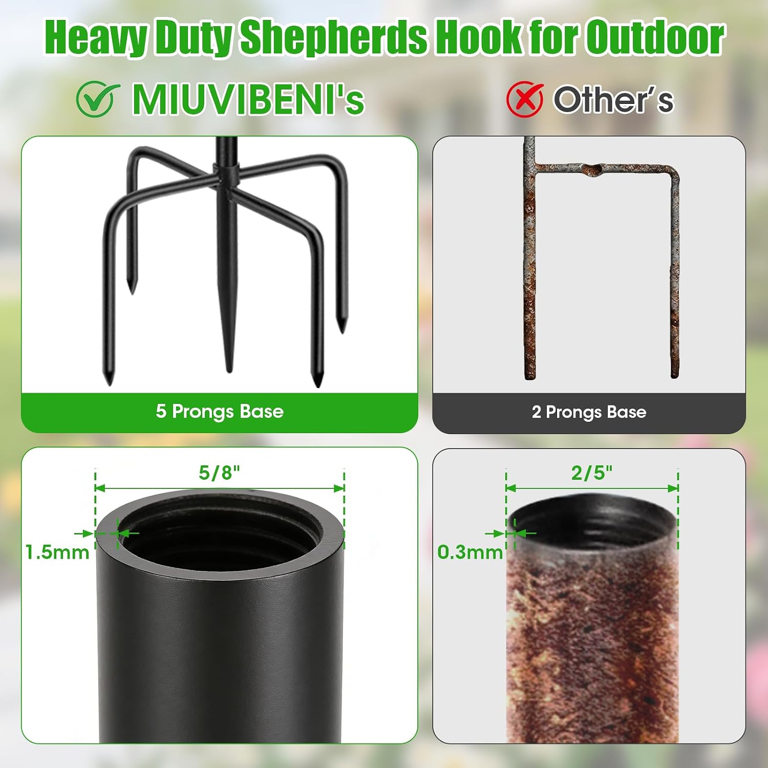 79 Inch Double Shepherds Hooks For Outdoor, Heavy Duty Bird Feeder Pole With 5 Prongs Base For Hanging Lantern, Hummingbird Feeder, Lightweight Plant, Shepherds Hook For Bird Feeders For Outside