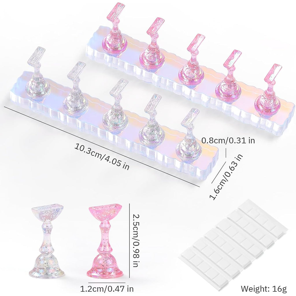 Etercycle 2 Set Nail Holder for Display Painting Nails - Aurora Acrylic Magnetic Practice Nail Stand Set - Fake Nail Holder for Press On Nails with Reusable Adhesive Putty (Aurora Pink)