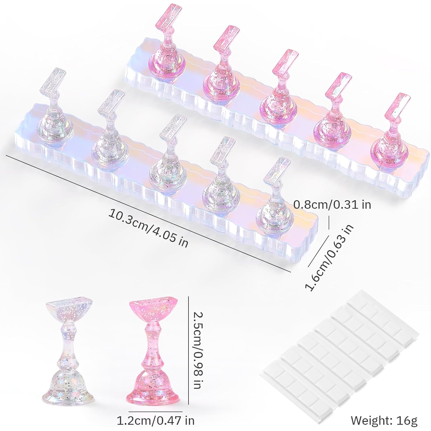 Etercycle 2 Set Nail Holder for Display Painting Nails - Aurora Acrylic Magnetic Practice Nail Stand Set - Fake Nail Holder for Press On Nails with Reusable Adhesive Putty (Aurora Pink)