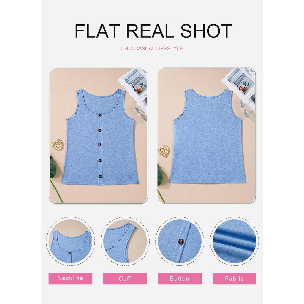 Womens Tank Tops Solid Button Crewneck Sleeveless Summer Tops Loose Fit