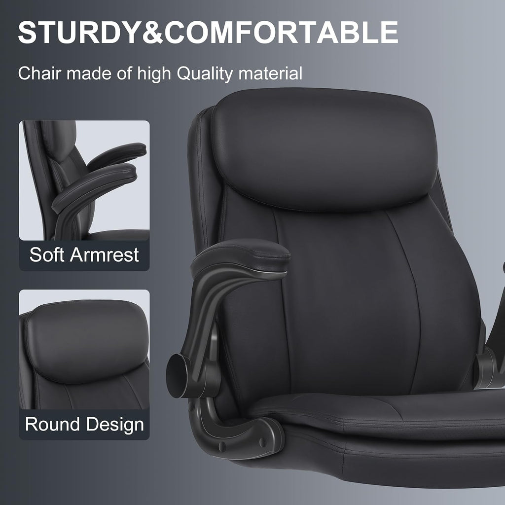 Misolant Drafting Chair, Tall Office Chair For Standing Desk, High Leather Executive Office Chair With Adjustable Height And Flip-Up Armrest For Counter Height Desk