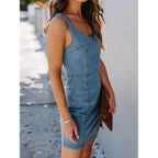 Womens Denim Dress Sexy Sleeveless Split Bodycon Mini Tube Jeans Short Dresses
