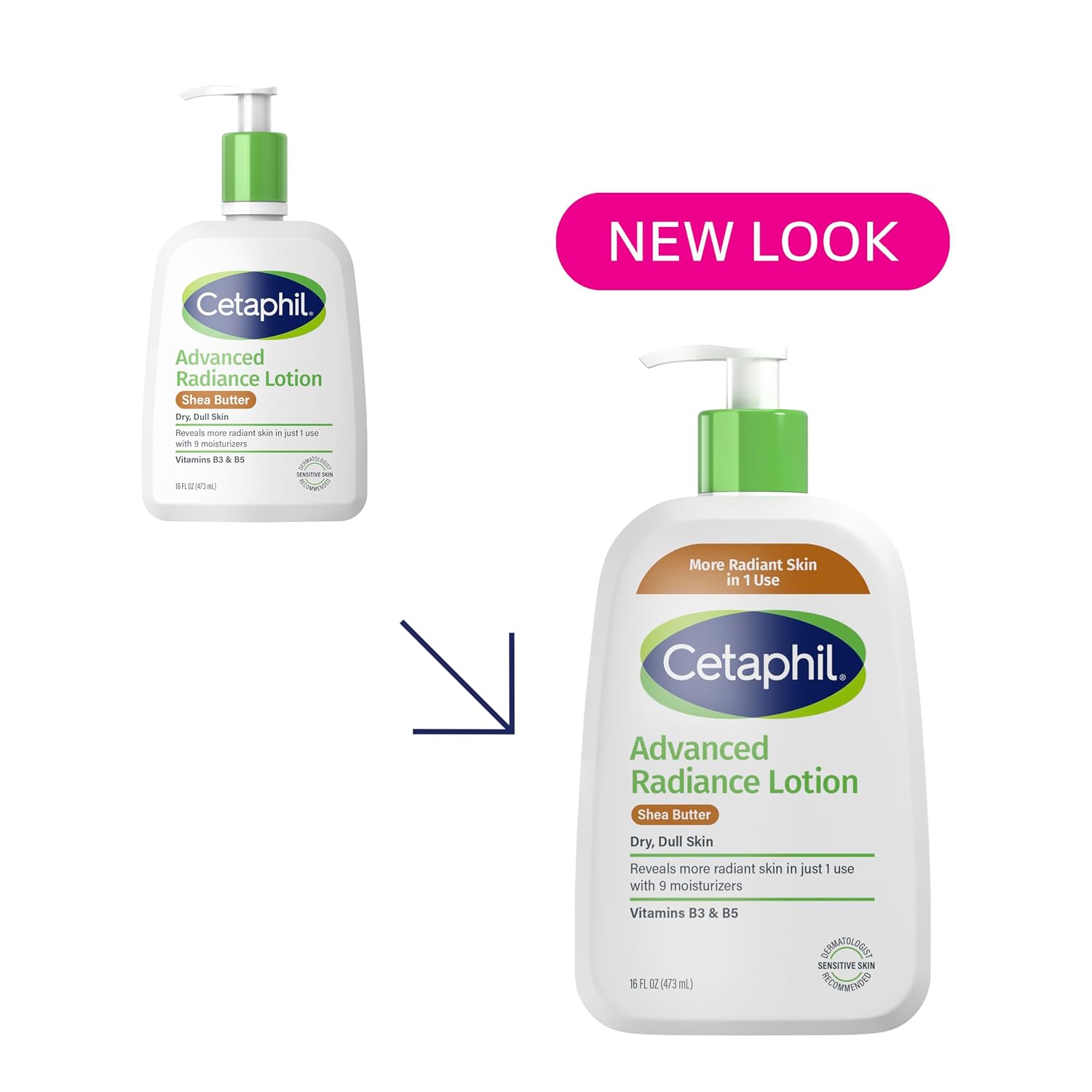 Cetaphil Body Lotion, Advanced Radiance Lotion With Shea Butter For Dry, Sensitive Skin, 16 Oz, Pack Of 2, Fragrance Free, Hypoallergenic, Non-Comedogenic