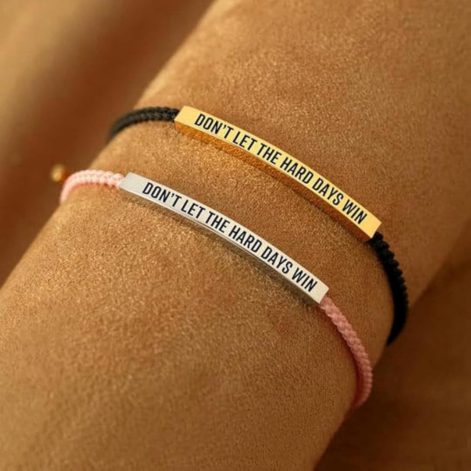 Don't Let The Hard Days Win Bracelet - Adjustable Titanium Motivational Inspirational Wrap Bracelet for Women Men - Handmade Braided Encouragement Gift Jewelry for Mother's Day, Graduation, Birthday, Friends, Christmas, or Everyday Wear