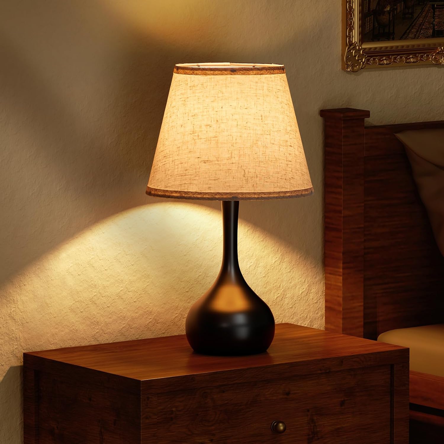 Onewish Touch Bedside Lamp For Bedroom, 3-Way Dimmable Farmhouse Table Lamps For Nightstand With Fabric Shade, Desk Lamp For Kids Reading, Home Office