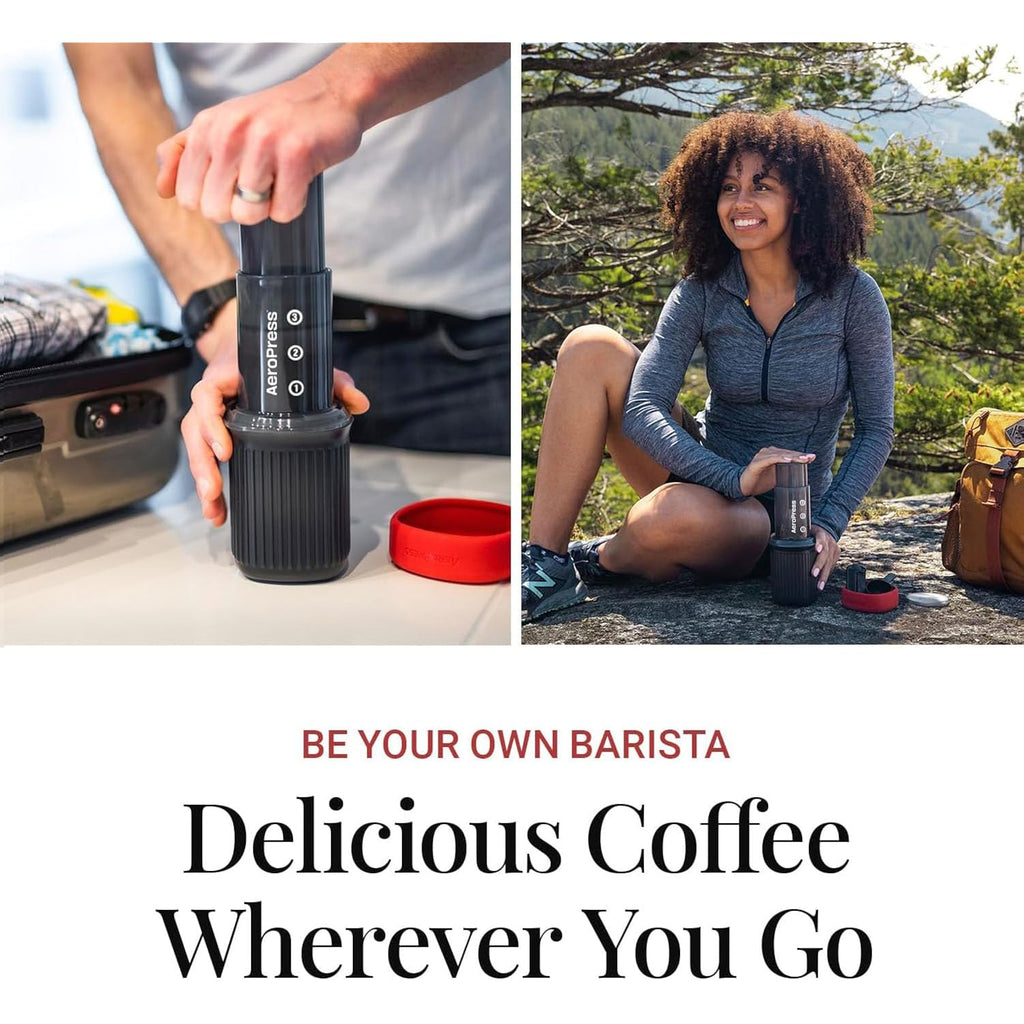 Aeropress Go, Extra Small Portable Coffee Maker Kit, Travel, Hiking & Camping, All-In-One French Press, Pour-Over & Espresso Style Manual Brewer, 2 Min Brew Makes A Less Bitter, More Flavorful Cup