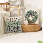 AVOIN colorlife Fall Sweet Home Eucalyptus Lamb Ear Wreath Throw Pillow Covers, 18 x 18 Inch Bless Our Home Buffalo Plaid Cushion Case for Sofa Couch Set of 4
