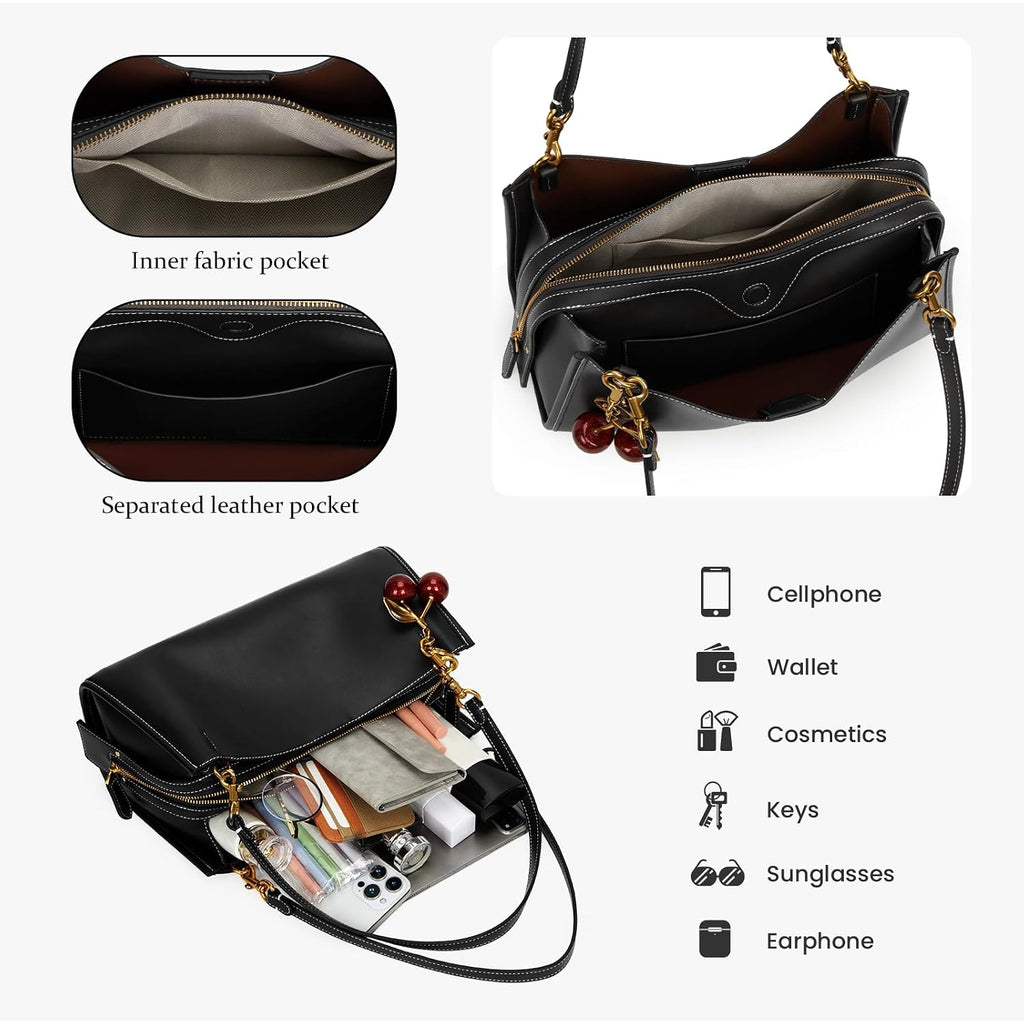Shoulder Bag Medium Pu Leather Tote Bag For Women Trendy Designer Handbag With Cherry Pendant For Travel Work