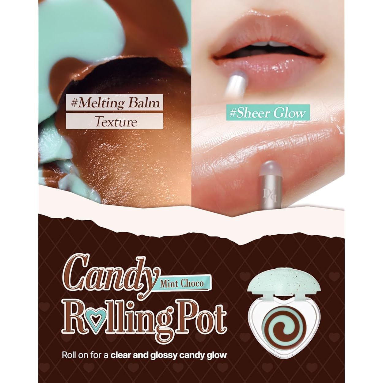 Dasique Candy Rolling Pot #Mint Choco | Lip & Cheek Gloss Balm | Lip & Cheek Balm | Sheer Glossy Finish | Moisturizing Balm Texture | Buildable Color | Korean Makeup | Vegan