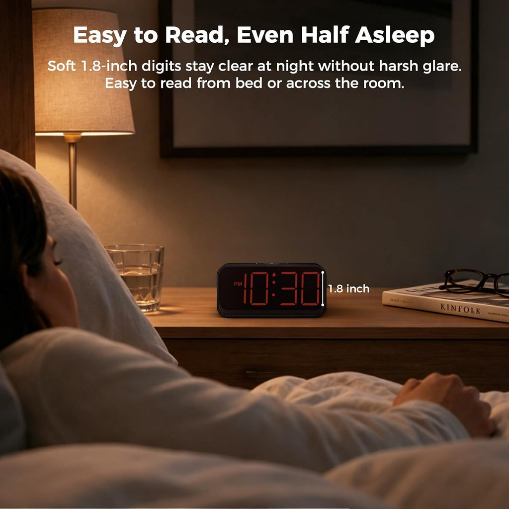Battery Operated Alarm Clock For Bedroom Travel: Cordless Compact Large Display Digital Clock With Auto Dimming - 4 Dimmers Easy To Use For Adults Seniors Red Digits