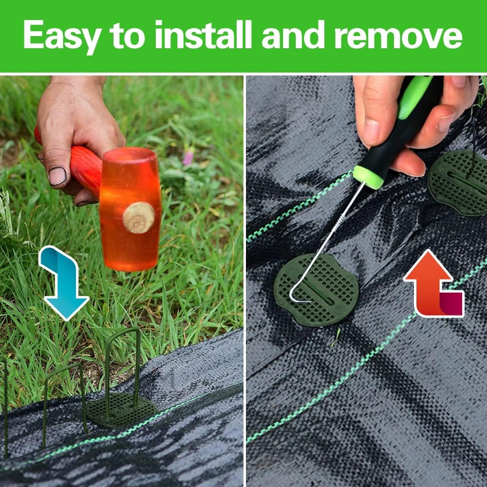 Bakulyor 50Pcs Green Artificial Turf Stakes Staples + 50Pcs Buffer Washer, 6 Inch 11 Gauge Landscape Staples, Galvanized Lawn Spikes, Heavy Duty Yard Ground Pin For Grass Weed Barrier Sod Fabric