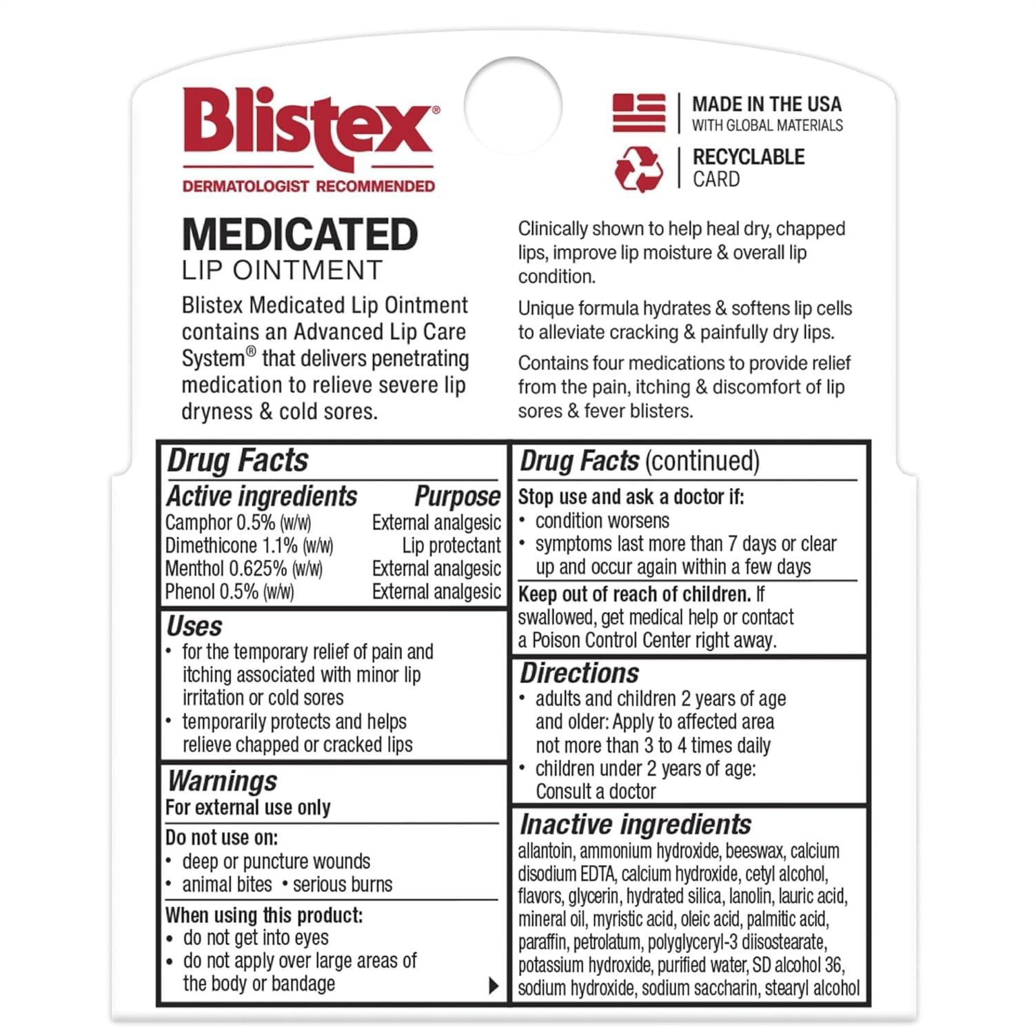 Blistex Medicated Lip Ointment, 0.21 Ounce Tube, Relieves Cold Sores & Helps Heal Dry Chapped Lips, Pain Relief from Lip Sores & Blisters, Healing Ointment, 3 Count(1 Pack)