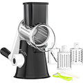 Ourokhome Rotary Cheese Grater Hand Crank, Kitchen Shredder Speed Mandolin Slicer Nuts Grinder With Handle And Drum Blades For Cheese, Vegetable, Walnut, Chocolate, Potato, Carrot, 3 Blades, Black