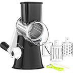 Ourokhome Rotary Cheese Grater Hand Crank, Kitchen Shredder Speed Mandolin Slicer Nuts Grinder With Handle And Drum Blades For Cheese, Vegetable, Walnut, Chocolate, Potato, Carrot, 3 Blades, Black