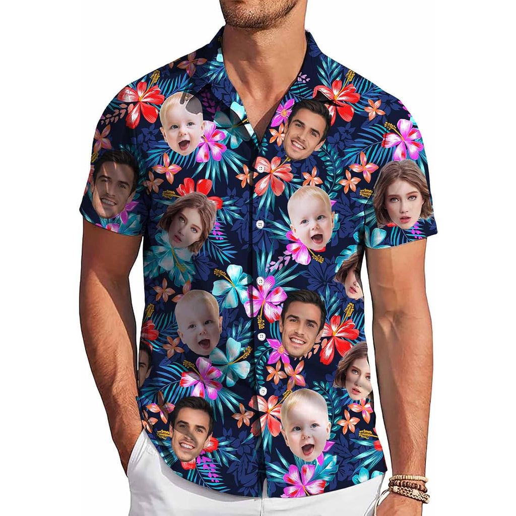 Custom Hawaiian Shirt W/Face For Men Personalized Funny Button Down Hawaiian Shirts W/Photo Tropical Beach Shirts