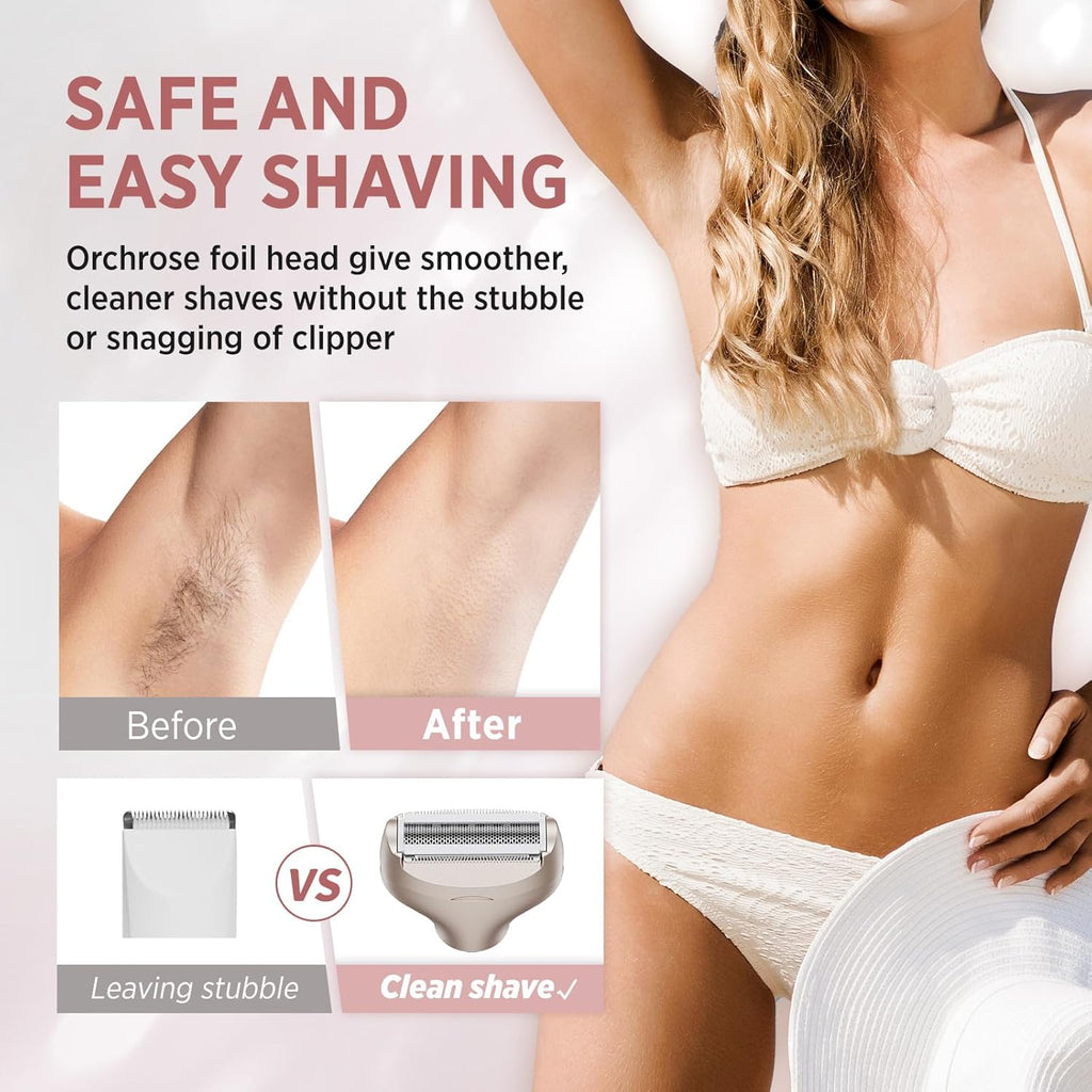 Orchrose Electric Razor for Women 2-in-1: Painless Rechargeable Shaver for Face Legs Underarms and Bikini Area – Travel Lock